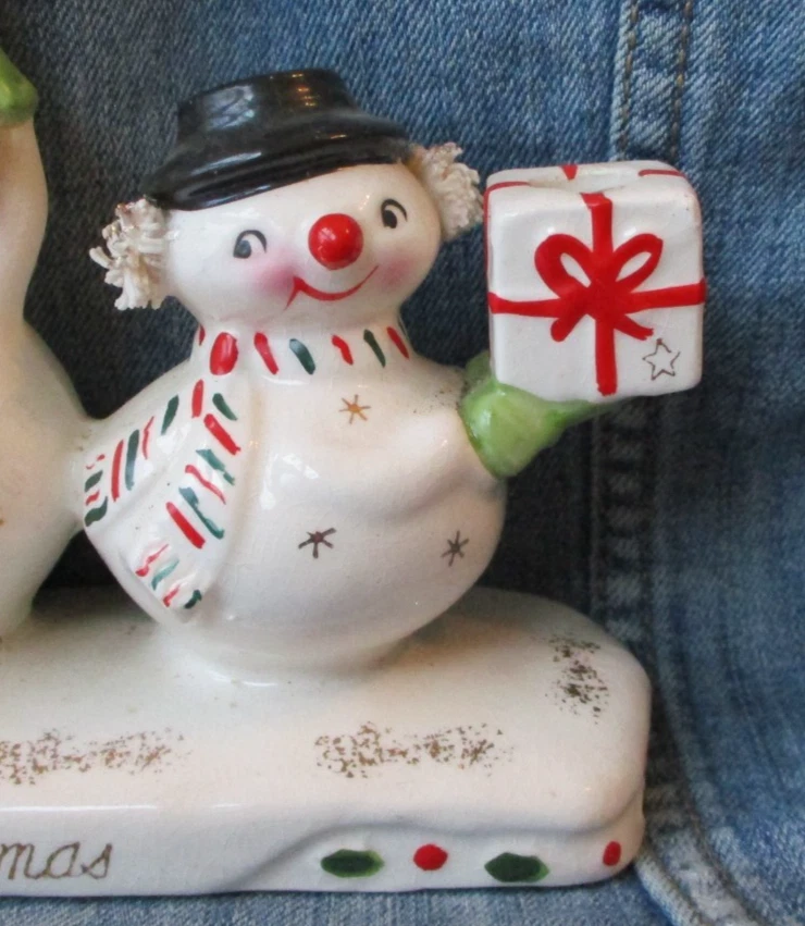 Candelabro de colección Holt Howard Trio triple muñeco de nieve MCM Japón RARO Foto 4 de 4