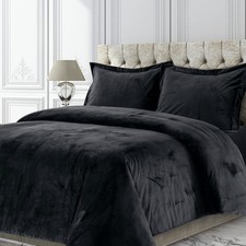 Tribeca Living Velvet Duvet Cover King Oversized 3 Piece Set with King, Black