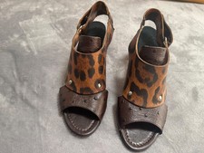 Vero Cuoio Italy Leopard Hair Slingback Heel Size 7 Brown Peep Toe Leather
