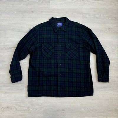 Pendleton Blackwatch Tartain Green Blue Plaid Loop Board Shirt Jac XL