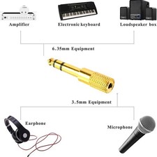 3.5mm Jack to 6.35mm Stereo Headphone Adaptor Connector N5C5 Converter 1/4- 9CQ0