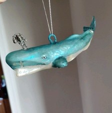 Primitives by Kathy Mercury Glass Blue Whale Ornament Silver Blow Spout 5.5"
