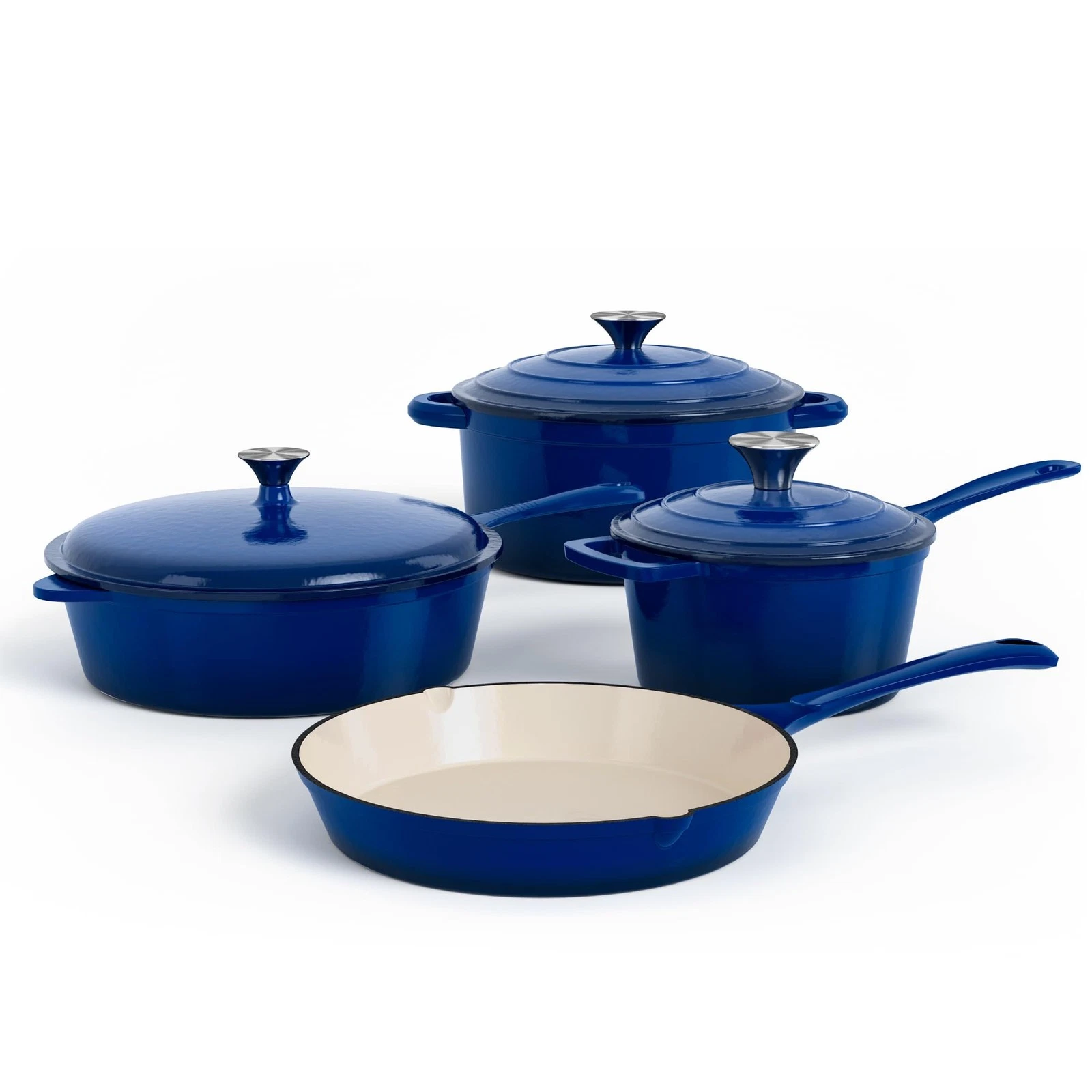 Cookware Set 7 Pcs Enameled Cast Iron Pots Pans Blue Dutch Oven DishDelight Lids