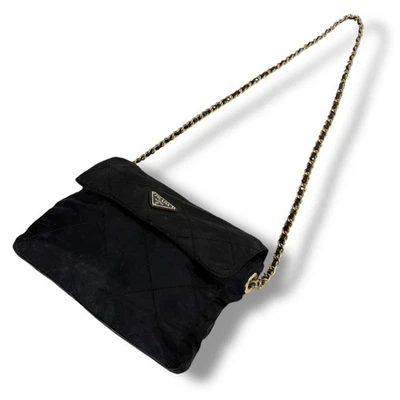 Authentique sac à bandoulière matelassé en nylon PRADA Tessuto logo noir chaî... - Photo 1/4