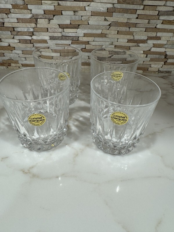 4- NEW TAG Cristal d'Arques France Longchamp 24% Lead Crystal Rocks Glasses 3.5"