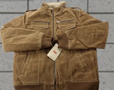 Levi's Jacket Mens Medium Brown Faux Suede Sherpa Lined Bomber Western
