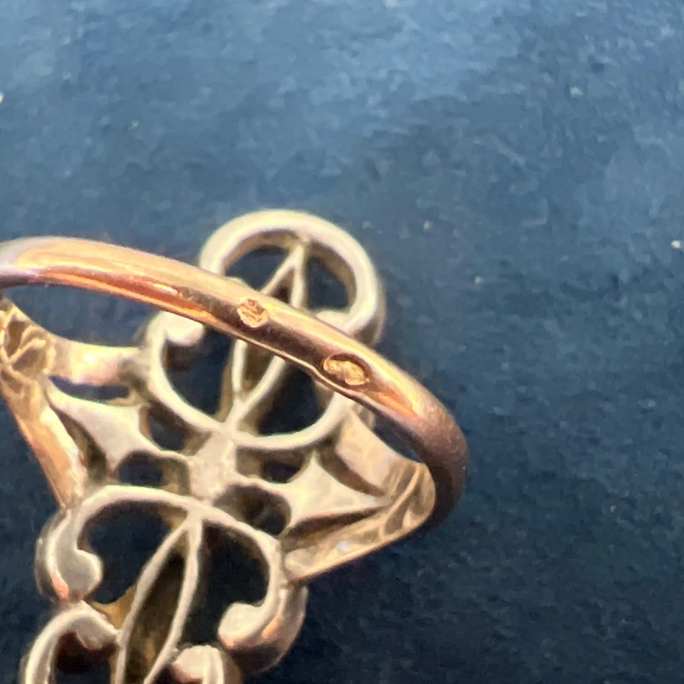 Bague ancienne XIXe argent massif or 18k poinçon tête d’aigle taille 53, 4gr - Photo 2/4