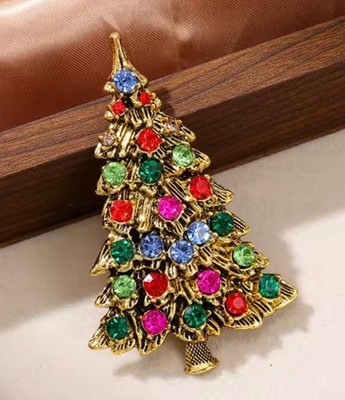Multicolor Gold Christmas Tree Brooch