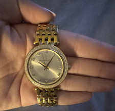 Michael Kors Gold Tone Analog Wristwatch Diamond Markers Metal Band Dress