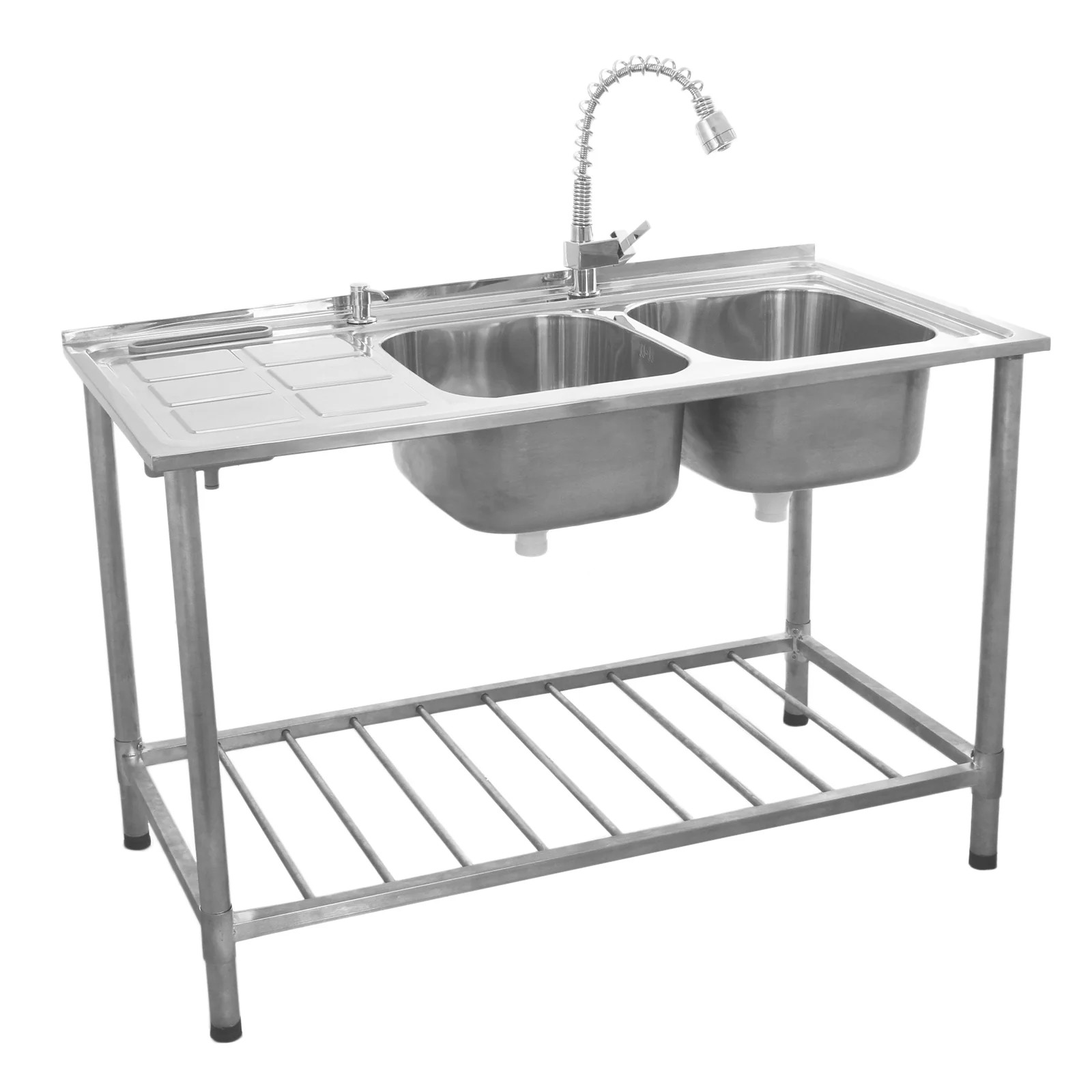 Évier en inox brossé double cuve haute résistance pour CHRD