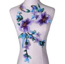 Purple And Blue Embroidered Applique (2 Piece...