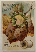 Antique Trade Card J&P Coats Six Cord Thread Child & Autumn Leaves