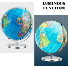 13" Illuminated World Globe 720° Rotating Study Cartography Map W/ LED Light
