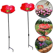 Jardin Extérieur Lot 2 Mangeoires Oiseaux en Fonte avec Fleur Rose Rouge