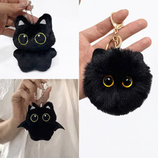1/2PCS Cute Black Cat Plush Keychain - Soft Stuffed Bag Charm Doll for Car Keys