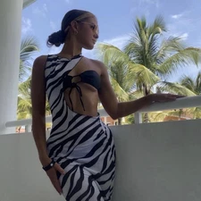 Cut Out Zebra Bikini Coverup