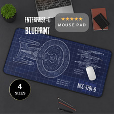 USS Enterprise D Blueprint Mousepad, Trek Desk Mat I Starship Mouse Pad Playmat