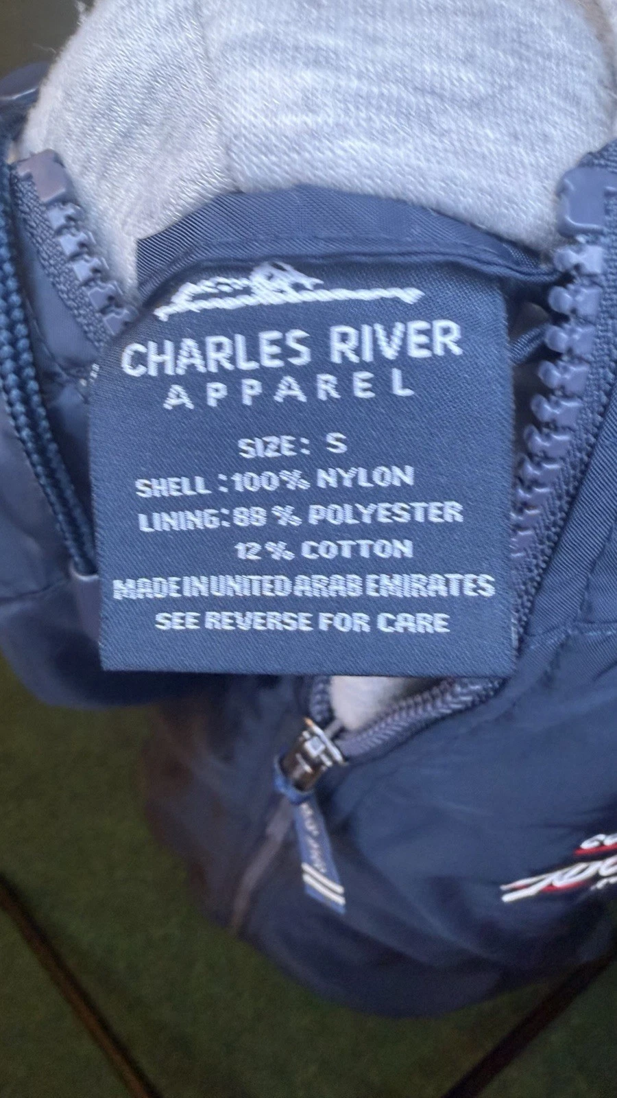 VTG Charles River Apparel Men's Navy Blue Full Zip Hooded Nylon Windbreaker S - product detail image 3