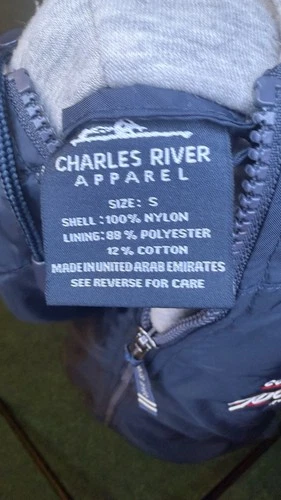 VTG Charles River Apparel Men's Navy Blue Full Zip Hooded Nylon Windbreaker S image 3