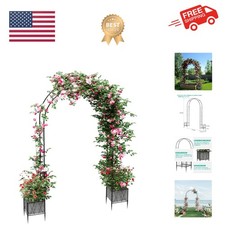 Garden Arch Arbor Trellis with Planter Boxes 8.2 Ft Metal Arch Trellis for Cl...
