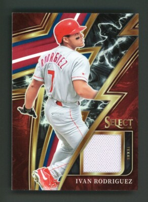 2023 Panini Select Ivan Rodriguez Game Used Patch Tri-Color Prizm Rangers #SM-IR