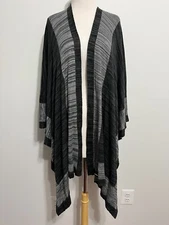 Calvin Klein Open Drape Shawl Kaftan Ruana Black & Gray Mélange OS/One Size