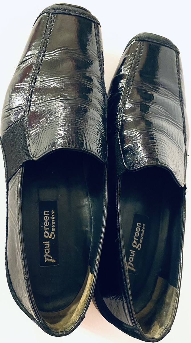 Paul Green Munchen Black Patent Leather Penny Loafers with Vibram