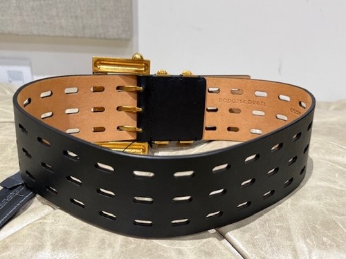 Authentischer neuer Versace breiter schwarzer Ledergürtel mit Cut-Outs Größe 65/26 - Bild 2 von 10