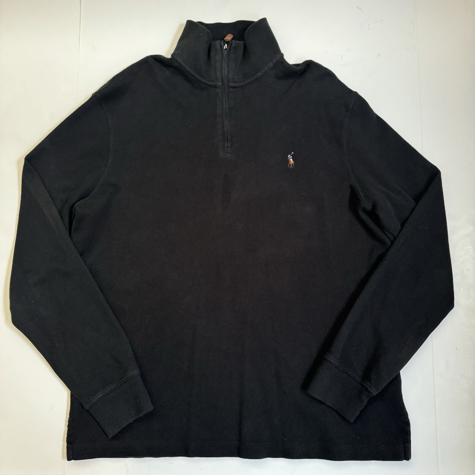 POLO RALPH LAUREN Felpa Uomo L Estate Rib 1 4 Zip Manica Lunga Nero Pony