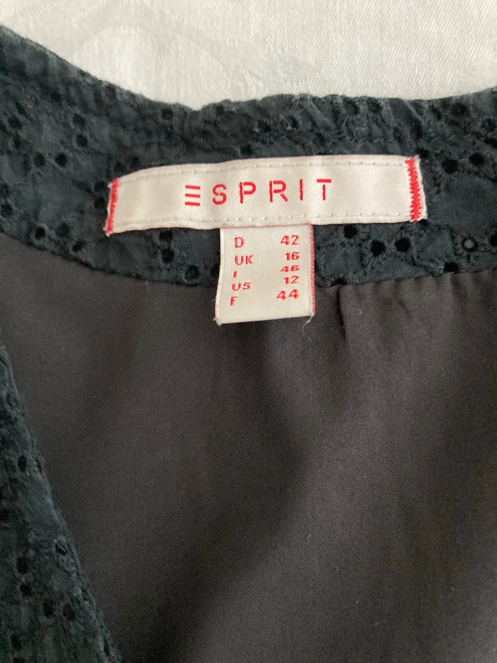 Vestido Esprit Negro Ojales 12 Algodón Forro Cremallera 2 Bolsillos Gota Cintura Gorra Manga Foto 3 de 4