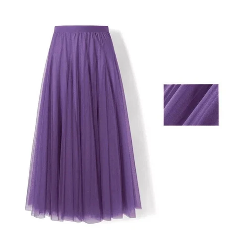Damen Plissee Midi Rock Elastisch Hohe Taille Damen Netz Rock A-Linie Röcke - Bild 14 von 53