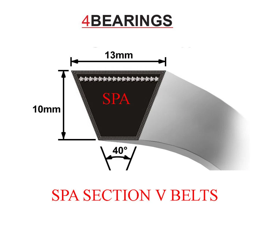 V BELT SPA SECTION SIZES SPA632 - SPA2000 V BELT 13MM X 10MM