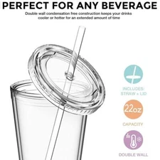 500ml Tumbler Cup With Straw Reusable Double Walled Mug Cold Drink Iced V3R~.USA