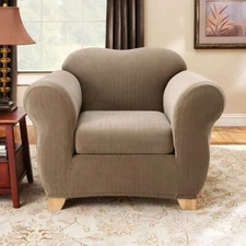 Surefit 2-Piece Box Cushion Chair Slipcover in Taupe New 