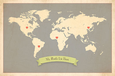 Kid's Wall Art World Map, Kids Art Decor, World Map Print, My Roots Personalized