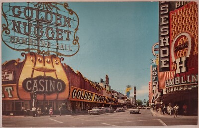 Vintage Postcard Fremont Street Las Vegas Nevada Casino Gaming Golden Nugget