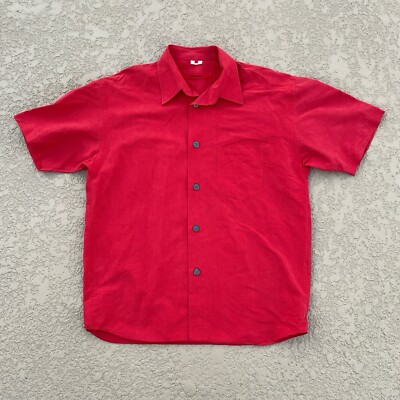 Signum Mens Shirt Large Red button down woven short sleeves