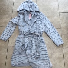 BNWT Ladies Boux Avenue Grey Zebra Waterfall Hooded Robe Dressing Gown Uk XS