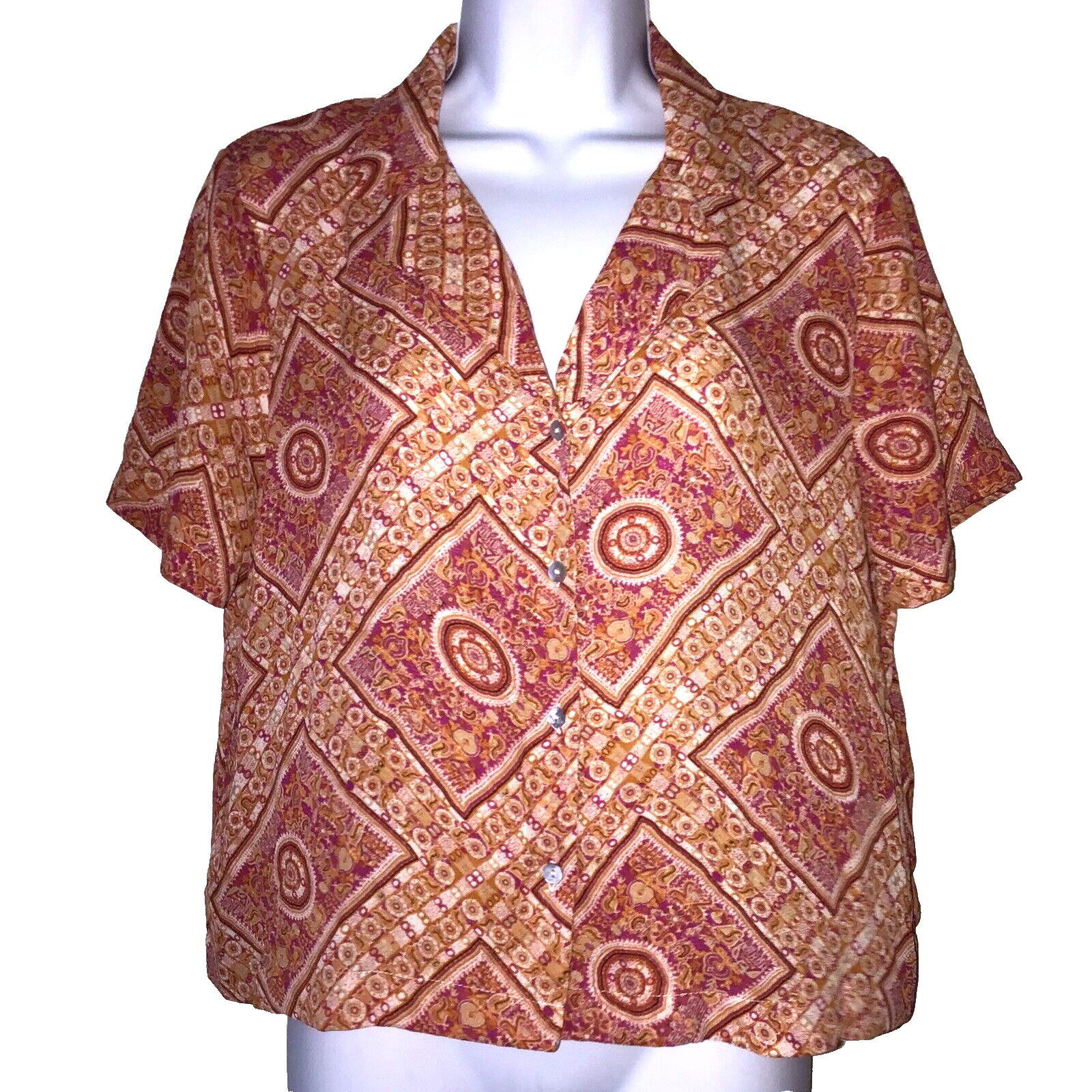 Rose + Olive Womens Orange Red Patchwork Button U… - image 2