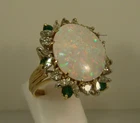Natural Fire Opal Oval Cut Halo Engagement Ring 14K Yellow Gold Plated Silver