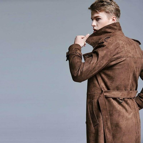 Mens Windbreaker Suede Overcoat Trench Coat Double Breasted British Jackets 2025 - Picture 4 of 15