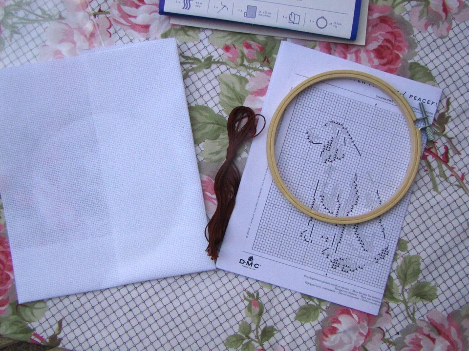 kit DMC point de croix chien setter fil, aiguille, cercle à broder, aida , diag - Photo 3/3