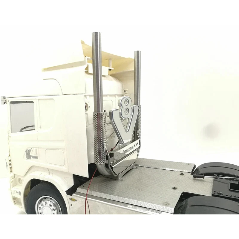 Chimenea de escape LED metálica V8 1/14 para coche camión Tamiya RC Scania R730 R620 R470 Foto 4 de 4