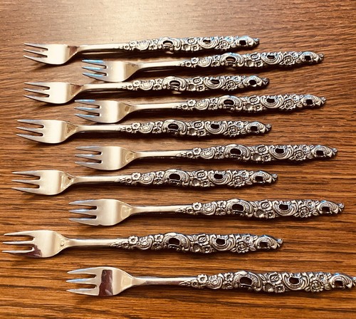Oneida Northland Shangri La Edelstahl Japan durchbohrt 10 Cocktail Gabeln 6 1/4"  - Bild 3 von 7
