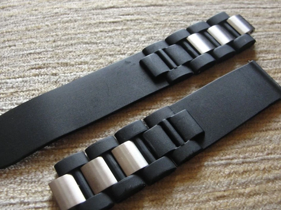 Correa de goma negra de 20 mm eslabones plateados para Cartier Must 21 Autoscaph Chronoscaph Foto 2 de 4