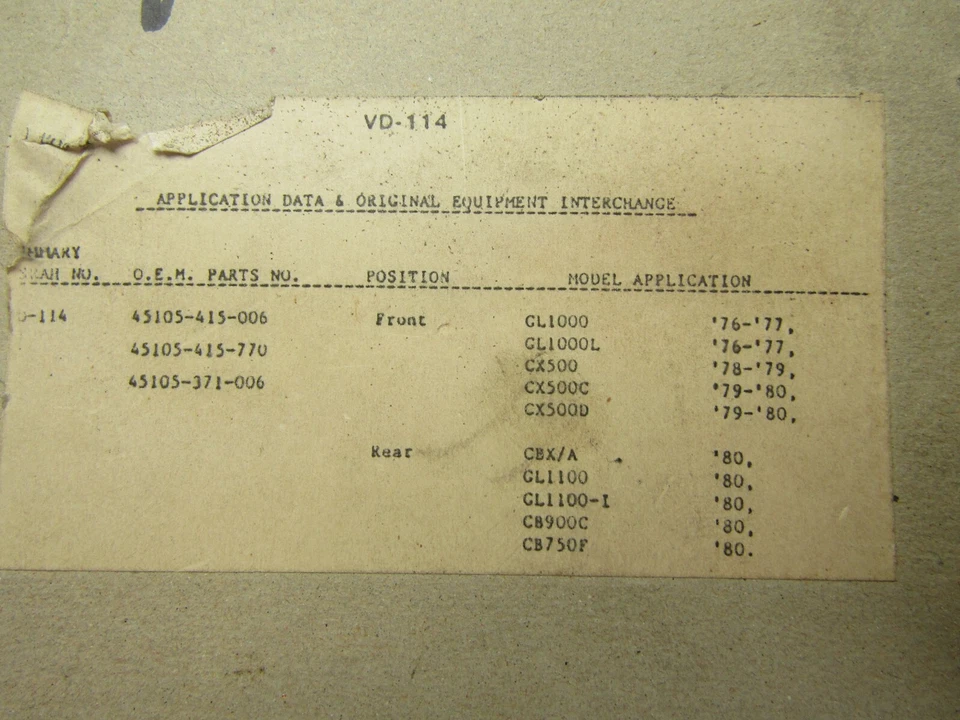 Pastillas de freno Vesrah VD-114 🔥Honda CBX CX500 CB900 CB750F GL1000🔥45105-415-006 Foto 3 de 3