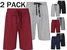 Mens 2 Pack Sleep Shorts Lounge Pyjama PJ Shorts with Pockets Sizes S to 2XL New