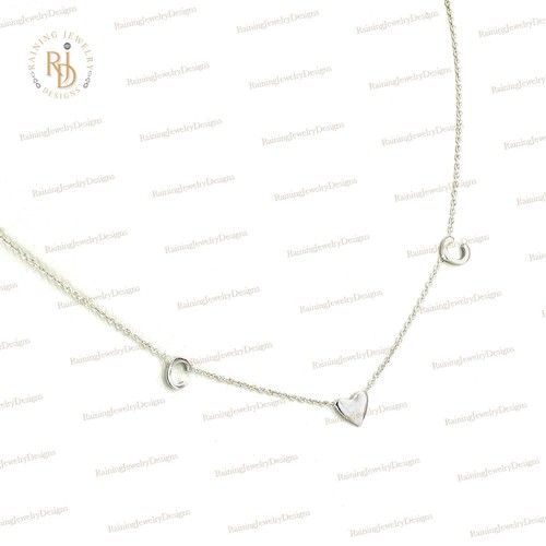 14K Gold Custom Initial and Heart Necklace White Gold Chain Jewelry For Women - Picture 4 of 5