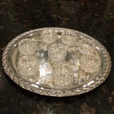 c.1950's VTG Crystal Salt Cellars Swirling Hobstars Zipper Cut w 3 spoons