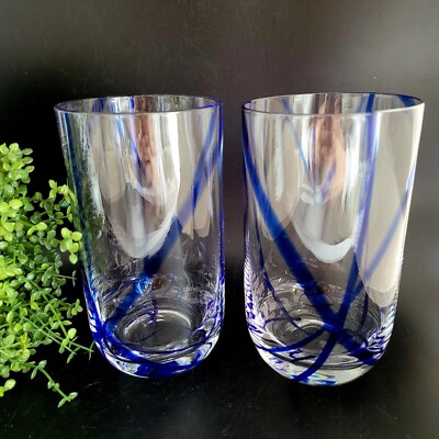 Kosta Boda Sweden Contrast Tumbler Cobalt Crystal Clear Set of 2
